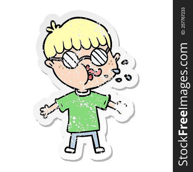 distressed sticker of a cartoon boy wearing spectacles