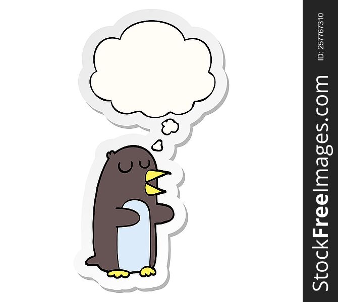 Cartoon Penguin And Thought Bubble As A Printed Sticker