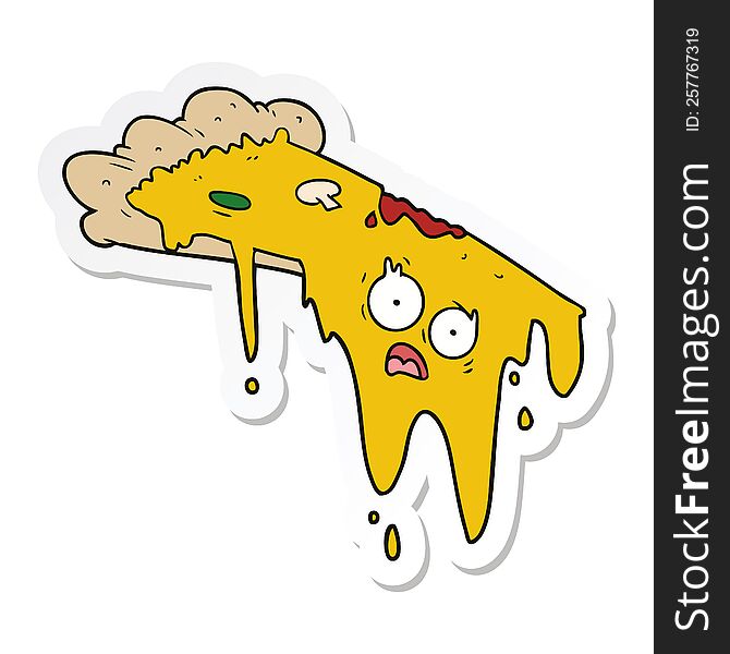 sticker of a melting pizza cartoon