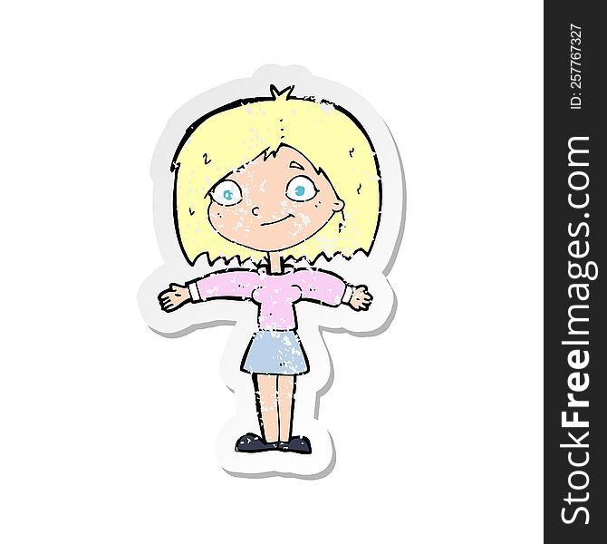 Retro Distressed Sticker Of A Cartoon Happy Girl