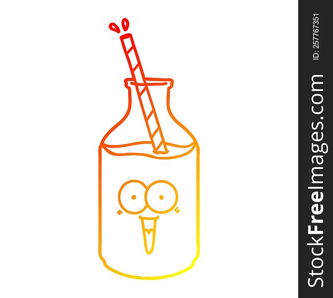 warm gradient line drawing of a happy carton milk bottle with straw