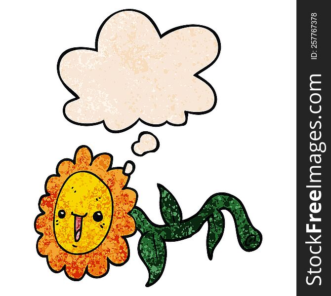 cartoon flower and thought bubble in grunge texture pattern style