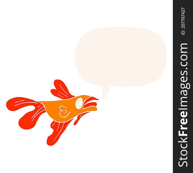 cartoon fighting fish with speech bubble in retro style