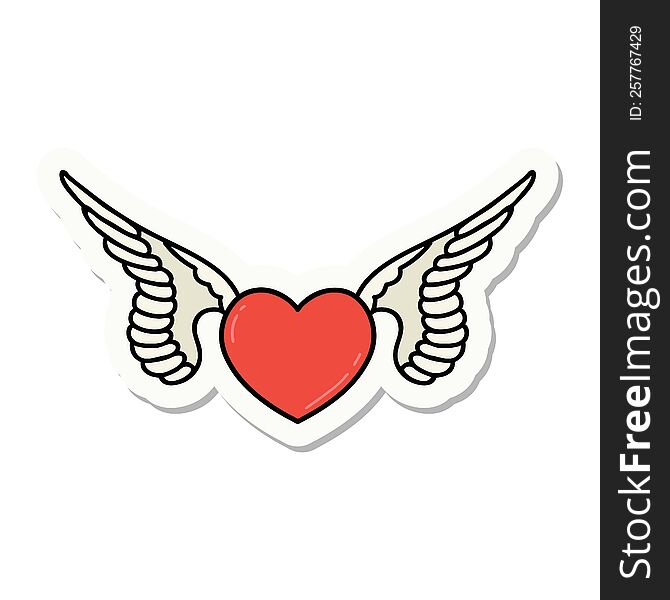 sticker of tattoo in traditional style of a heart with wings. sticker of tattoo in traditional style of a heart with wings