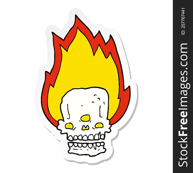 Sticker Of A Spooky Cartoon Flaming Skull