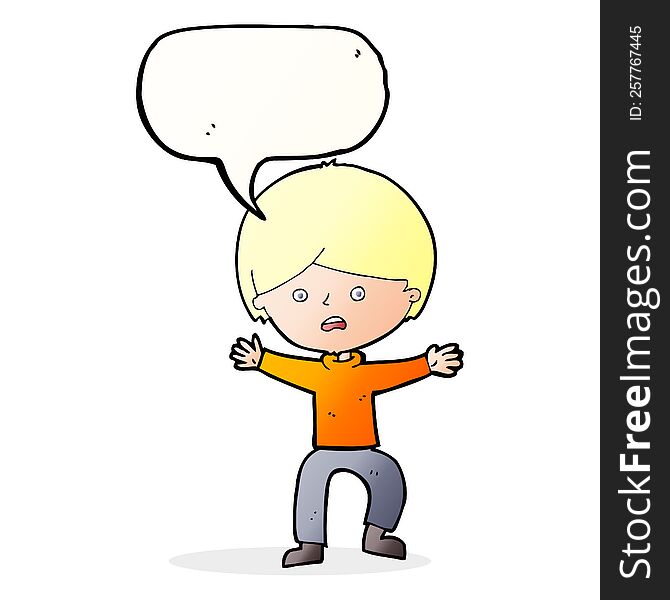 Cartoon Boy Panicking  With Speech Bubble