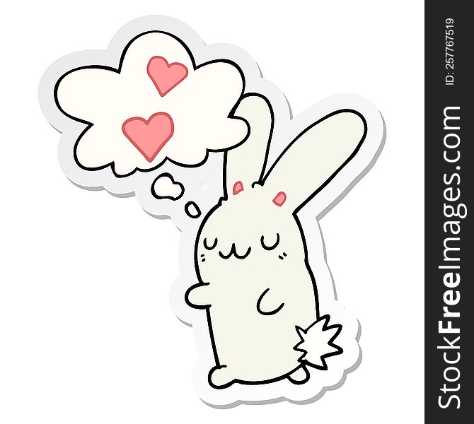 cartoon rabbit in love with thought bubble as a printed sticker