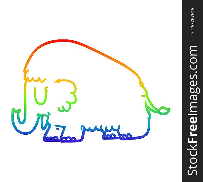 rainbow gradient line drawing of a cartoon mammoth