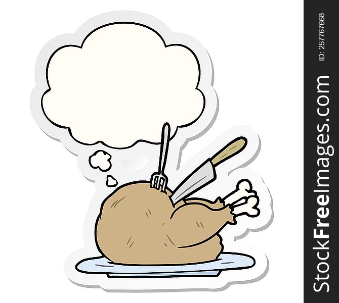 cartoon turkey with thought bubble as a printed sticker