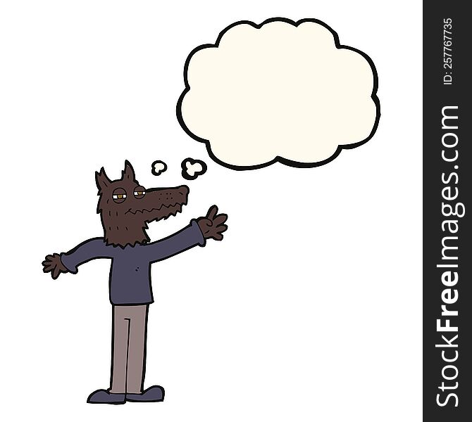 Cartoon Waving Wolf With Thought Bubble