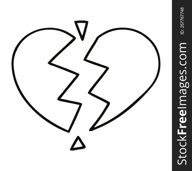 line drawing cartoon of a broken heart