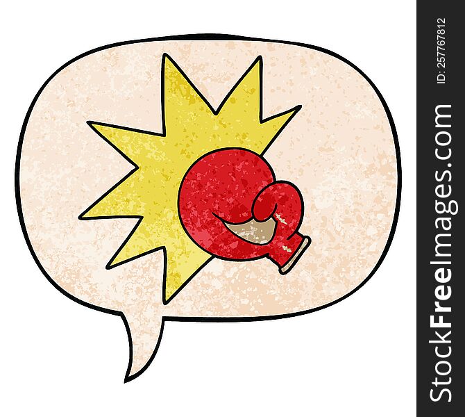 boxing glove cartoon with speech bubble in retro texture style