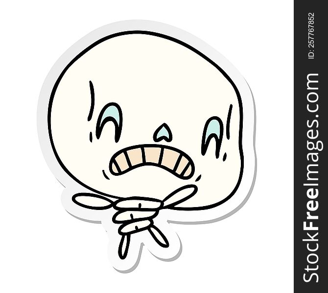 Sticker Cartoon Of Spooky Kawaii Skeleton