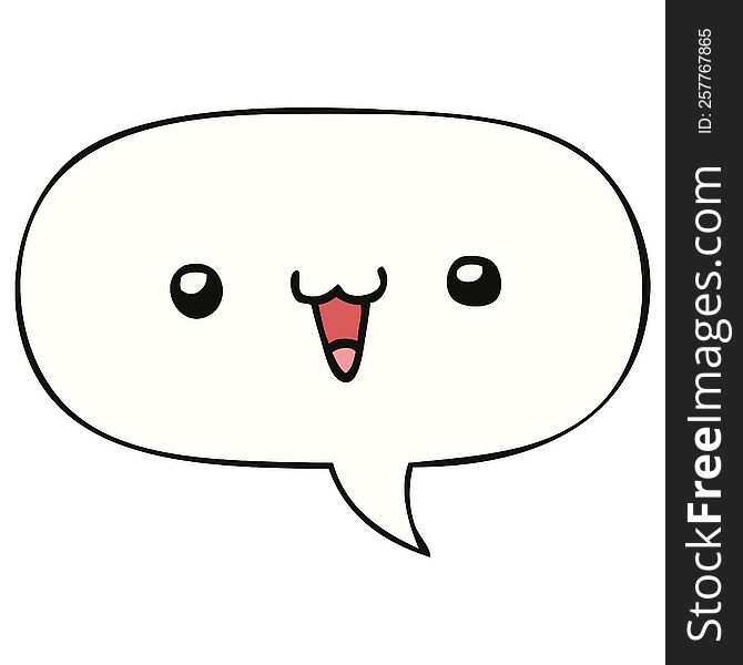 Cute Happy Face Cartoon And Speech Bubble