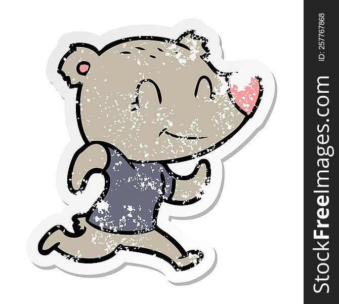 distressed sticker of a healthy runnning bear cartoon
