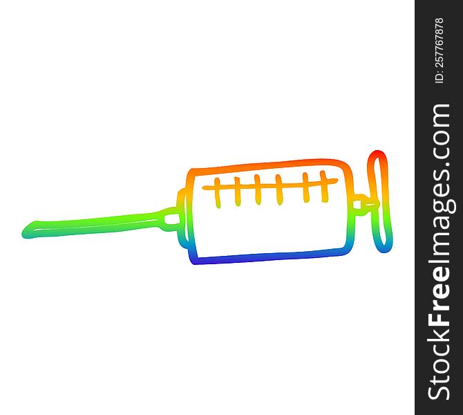 rainbow gradient line drawing of a cartoon syringe
