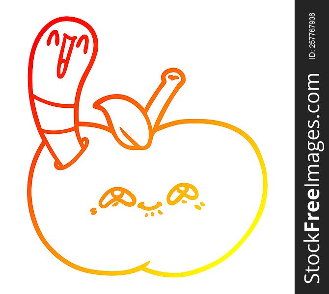 warm gradient line drawing of a cartoon worm in happy apple