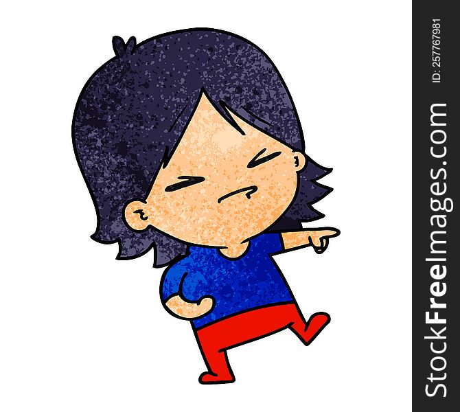 freehand drawn textured cartoon of cute kawaii girl