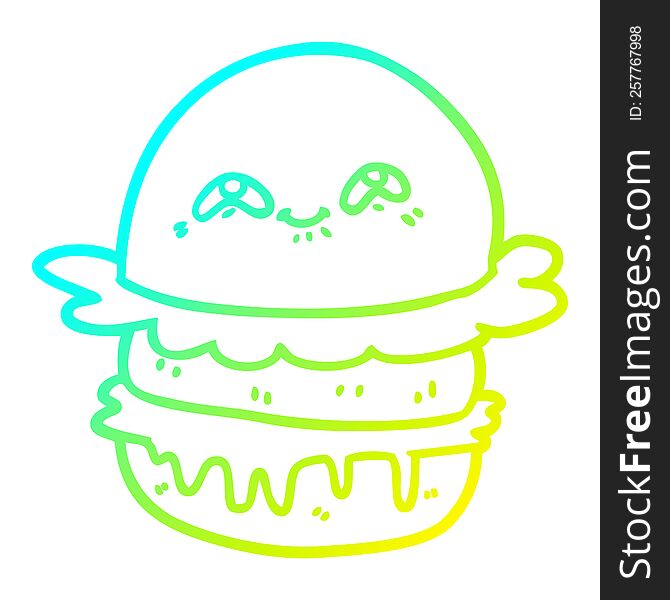 cold gradient line drawing of a cartoon fast food burger