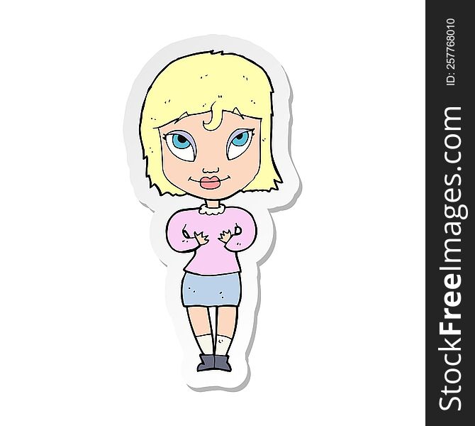 Sticker Of A Cartoon Woman Gesturing At Self