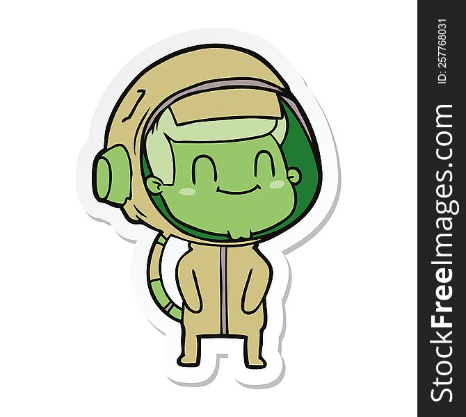 Sticker Of A Happy Cartoon Astronaut Man