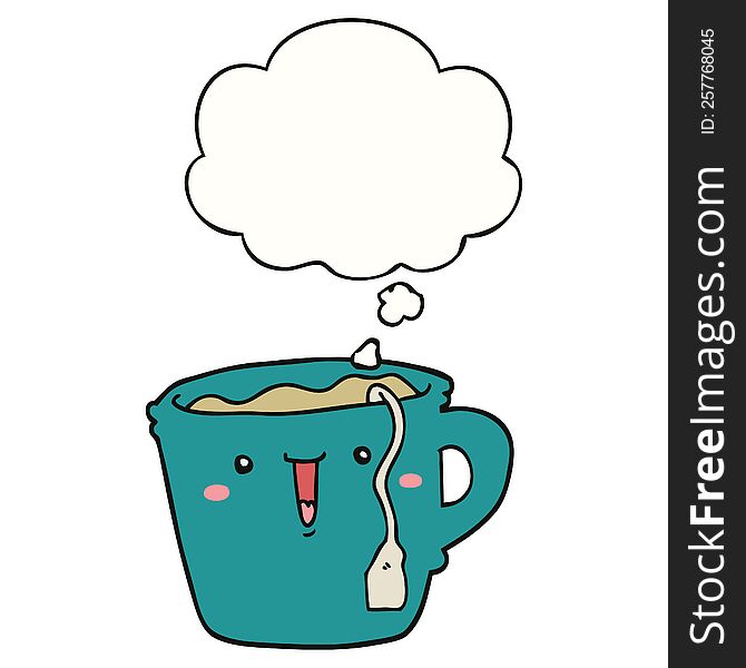 cute cartoon coffee cup with thought bubble. cute cartoon coffee cup with thought bubble