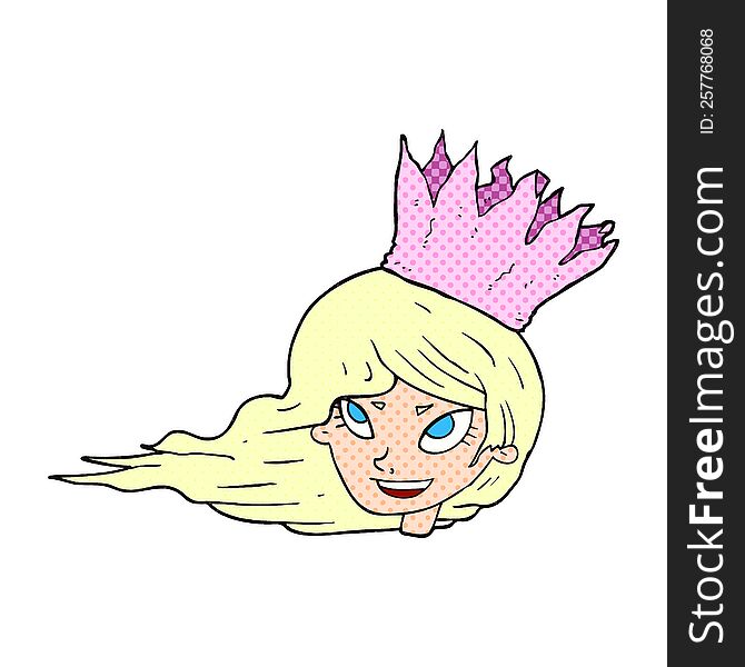 freehand drawn comic book style cartoon woman with blowing hair