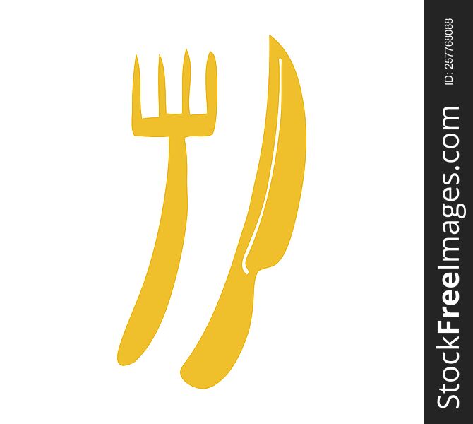 cartoon doodle gold cutlery set