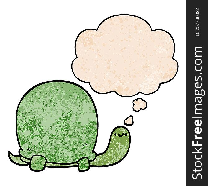 Cute Cartoon Tortoise And Thought Bubble In Grunge Texture Pattern Style