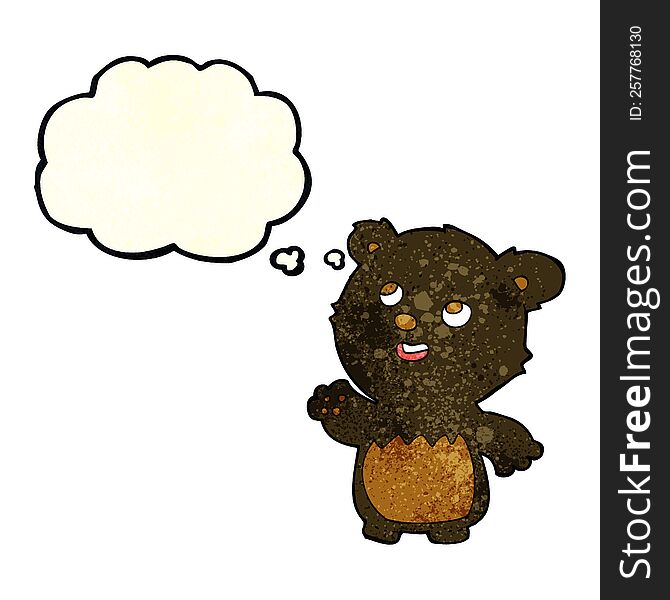 cartoon happy little teddy black bear with thought bubble