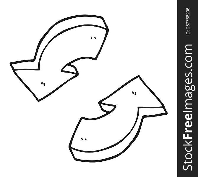 freehand drawn black and white cartoon recycling arrows
