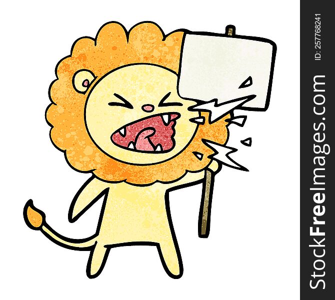 cartoon roaring lion protester. cartoon roaring lion protester
