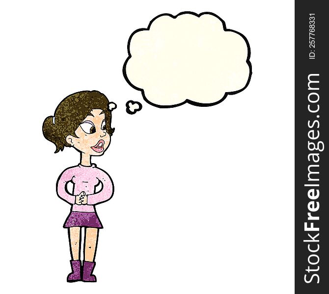 Cartoon Girl Talking With Thought Bubble