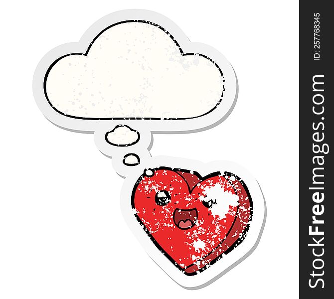 Heart Cartoon Character And Thought Bubble As A Distressed Worn Sticker