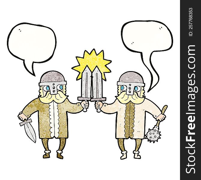freehand speech bubble textured cartoon viking warriors
