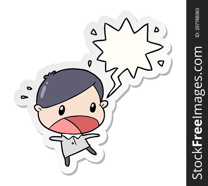 cute cartoon shocked man with speech bubble sticker