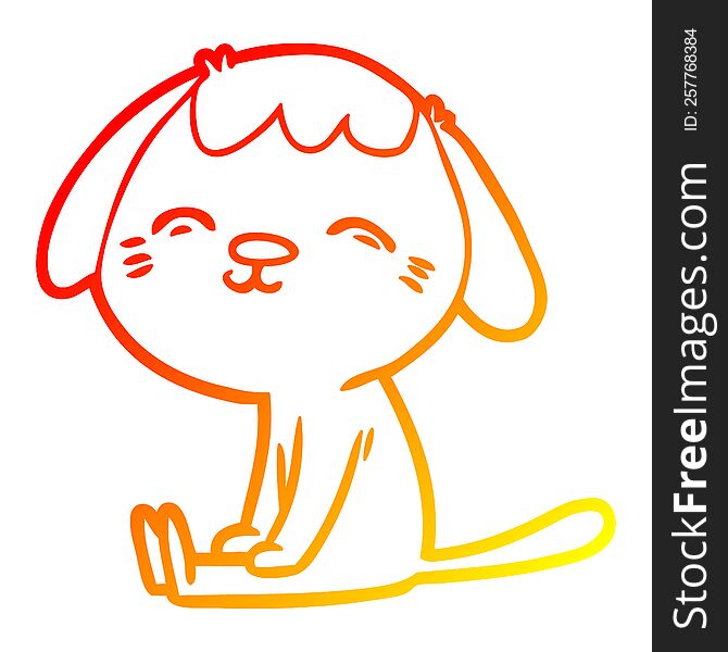 Warm Gradient Line Drawing Happy Cartoon Dog Sitting