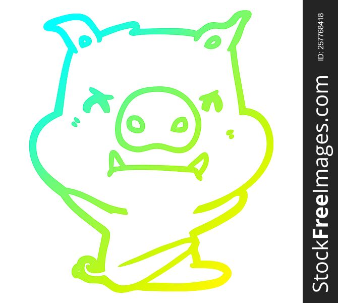cold gradient line drawing of a angry cartoon pig throwing tantrum