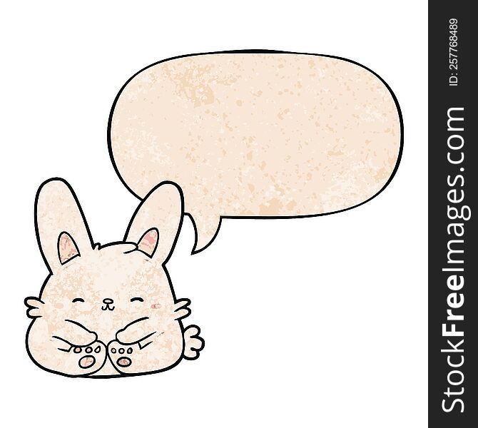 Cute Cartoon Bunny Rabbit And Speech Bubble In Retro Texture Style