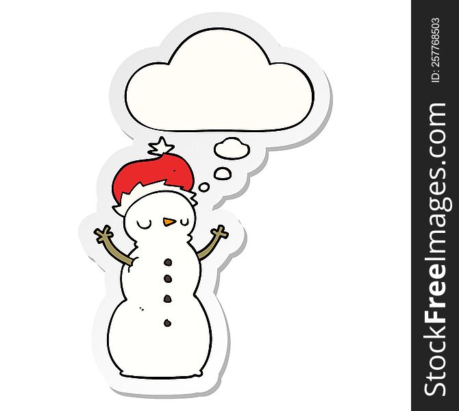 Cartoon Snowman And Thought Bubble As A Printed Sticker