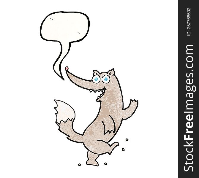 Speech Bubble Textured Cartoon Happy Wolf Dancing