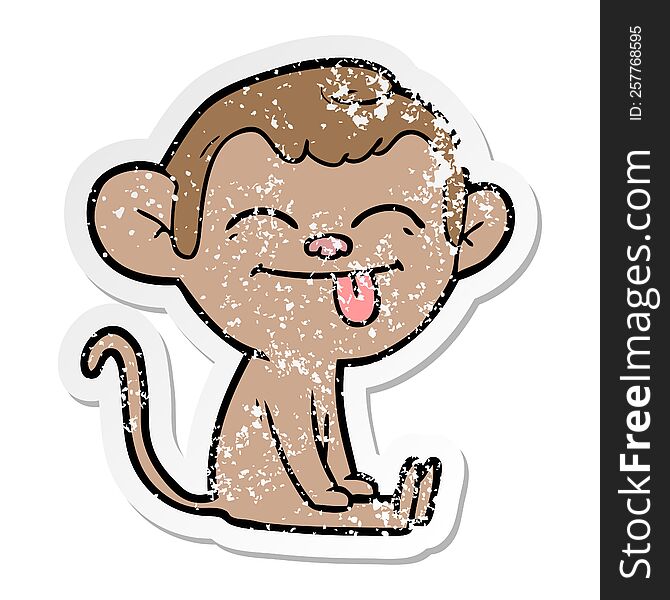 distressed sticker of a funny cartoon monkey sitting