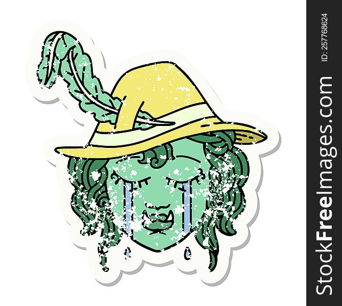 Crying Orc Bard Character  Grunge Sticker