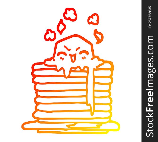 warm gradient line drawing cartoon butter melting on pancakes