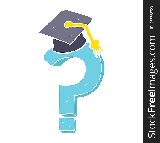 flat color illustration of a cartoon graduation cap on question mark
