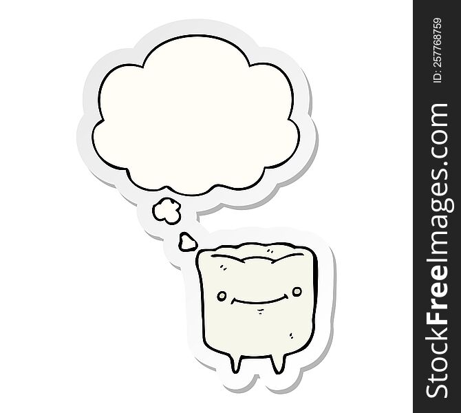 cartoon happy tooth with thought bubble as a printed sticker