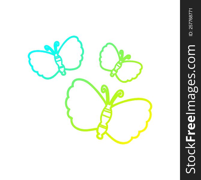 cold gradient line drawing of a cartoon butterflies