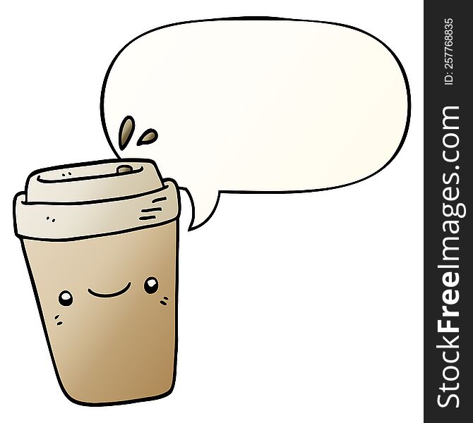 Cartoon Takeaway Coffee And Speech Bubble In Smooth Gradient Style