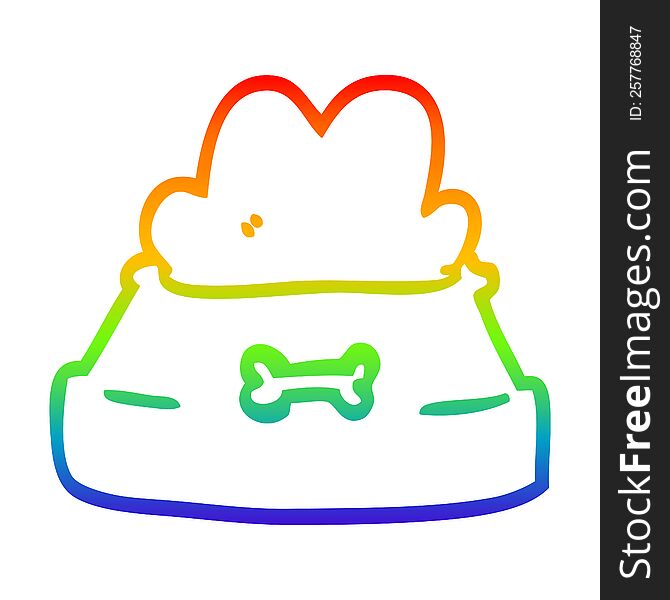 rainbow gradient line drawing of a cartoon pet bowl