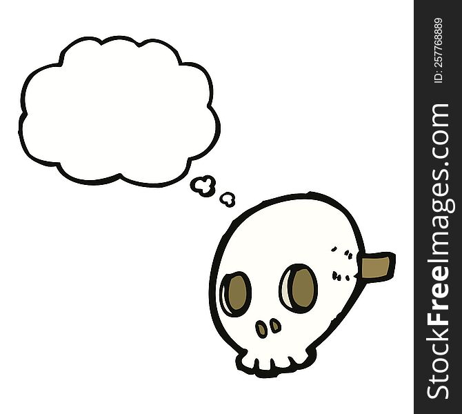 cartoon skull mask with thought bubble